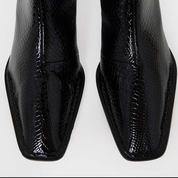 BLACK-naked snake pointed square low block heel worn once - Picture 3 of 5